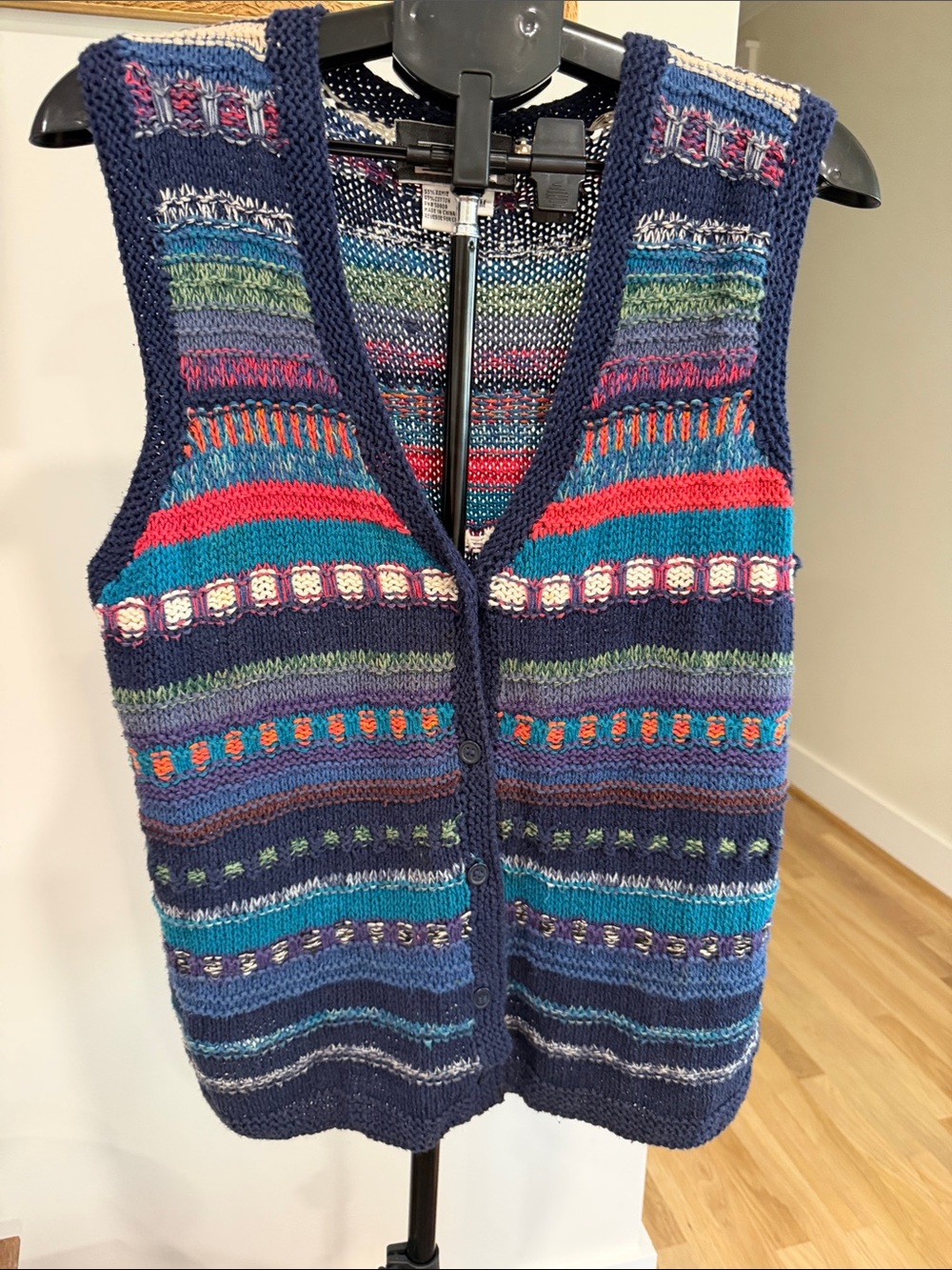 Vintage Navy Multicolor Striped Knit Vest